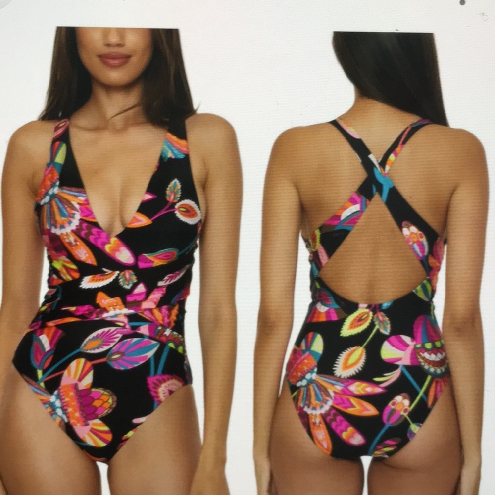 New Trina Turk Luminary Printed Wrap Front Plunge Neck size 10, 12